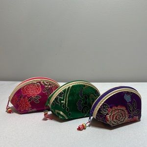 NEW Embroidered Zipper Coin Purse / Jewelry Bag Pack of 3